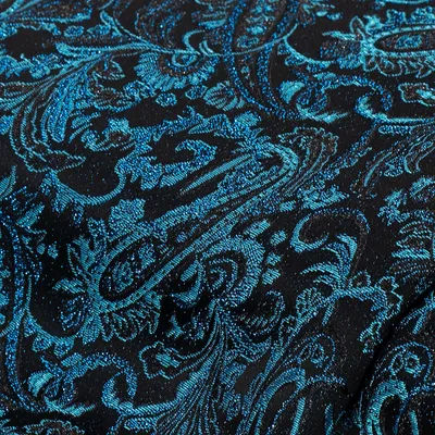 Tissu jacquard "paisley royal", turquoise/noir