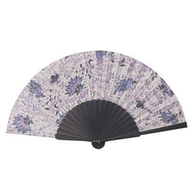 Flower Queen,'Lilac Floral Silk Batik Fan from Bali Artisans'