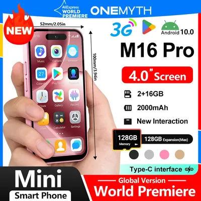 SOYES ONEMYTH M16Pro 4.0" Android 10 Mini SmartPhone, Dual SIM, 2000mAh, 5MP Camera, 2GB+16GB, Face Unlock, Type-C