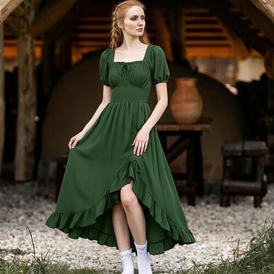 Retrò Vintage Medievale Rinascimento Abito celtico Vichingo Elfico Costume Per donna Celtico Costumi da pirata Fantasia Halloween Carnevale Mascherata LARP Adulti Vestito