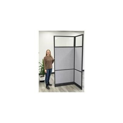 36"W x 7'H Acoustical Office Panel in Cool Gray PET and Black Frame w/Window
