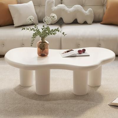TEMU Irregular Cloud Coffee Table, Cute White Modern Coffee Table, Living Room , Indoor Coffee Table, 4-pod , Small Space, Easy To Assemble