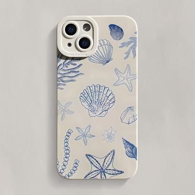 TEMU Shock-resistant Phone Cover Featuring A Design Of , Shells, And Seaweed, Made From Trendy And Durable Tpu, Suitable For Iphone Models 11 Through 16 Pro Plus And Pro Max.