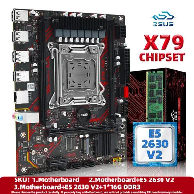 ZSUS X79 Motherboard Set Kit With Intel LGA2011 Xeon E5 2630 V2 CPU DDR3 1*16GB ECC RAM Memory Support M.2 NVME Slot
