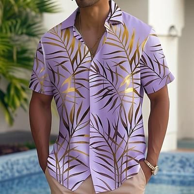 Per uomo Foglia di palma Piante Tropicali Camicia Camicia hawaiana estiva Camicia con Bottoni Manica Corta Hawaiano Vacanza Ferie Abbigliamento mare Estate Primavera Collo ripiegato Stampa 3D camicie