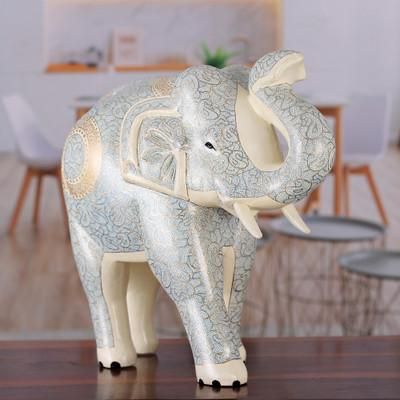 Giant of the Blue Paisley,'Blue and Ivory Papier Mache Paisley Royal Elephant Sculpture'