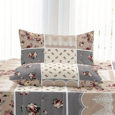 TEMU 4pcs Flower Stitching Print Fitted Sheet Set, Soft Comfortable Breathable Bedding Set, For Bedroom Hotel Dorm (1*flat Sheet + 1* Fitted Sheet + 2*pillowcases, Without Core)