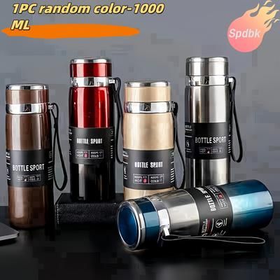 TEMU 800ml/1000ml (27oz/33.81oz) Steel Vacuum Insulated Water Bottle With Carry Strap, 24h , Leakproof Portable For Outdoor, Gym, Hiking, Camping, Travel, Water Bottle Insulated