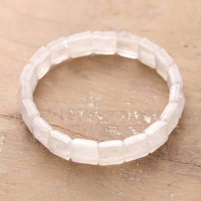 Soothing Tiles,'Stretch Bracelet with White Quartz Beads Handmade in India'