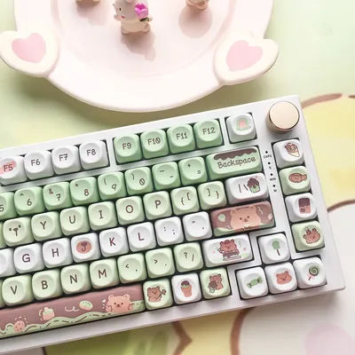 95/132 Keys MOA Profile Little Bear DessertTheme PBT Keycaps For Gaming Mechanical Keyboard MX Switches Sublimation Green KeyCap