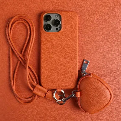 Crossbody Lanyard Genuine Leather Case For iPhone 16 Pro Max 15Pro 11 13 12 14Pro Cover Cases With
