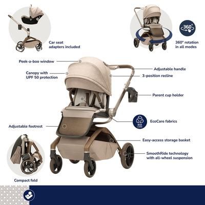 Maxi-Cosi Tana 360 + Peri 180 Rotating Infant Car Seat Travel System + Bassinet Bundle - Natural Her