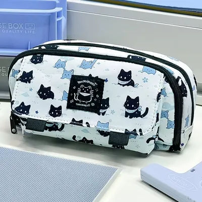 1 creative multi-layer kitten print pencil case, stylish and portable school supplies and office desk storage decoration
