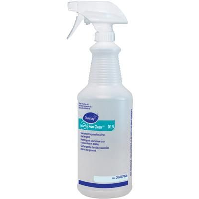 Diversey Screen-Printed Empty Bottles, Suma Pan Clean, 32 Oz, Clear, Pack Of 12 Bottles
