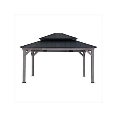 Sunjoy Group 13 x 15 Wooden Hardtop Gazebo with 2-Tier Metal Roof
