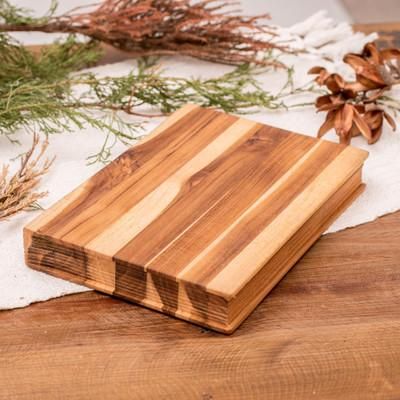 Culinary Wisdom,'Handcrafted Striped Teak Wood Cutting Charcuterie Board'