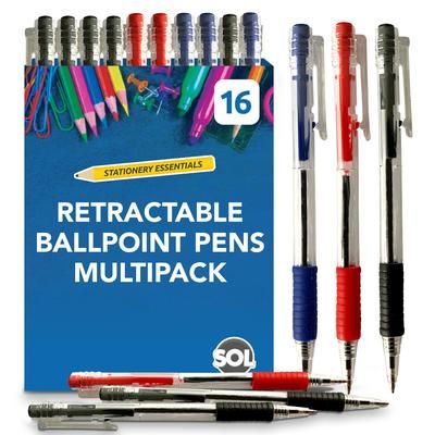 TEMU 16/64 Blue Red Black Retractable Ballpoint Pens 1.0mm Ink Tip