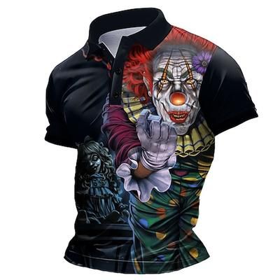 Halloween Uomo Vincent Hie Joker Polo Magliette Polo a Maniche Corte Camicie Collari Dark Street Abbigliamento Giornaliero Stampa 3D Estate Nera