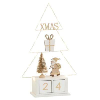 Albero di Natale con calendario e led in legno bianco 19x7,5x31 cm
