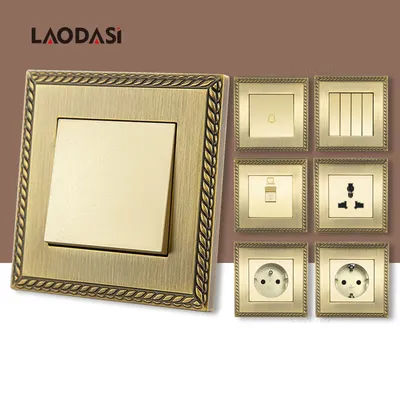 Laodasi EU FR UK Standard Retro Switch,European Vintage Metal Zinc Alloy Wall socket,Universal Home Light Switch Power Outlet