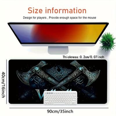 TEMU Large Polyester -themed Mouse Pad - Dual Axe Design, Washable, Rubber Base Wrist Support, Oblong Desk Mat For Computer & Gaming Accessories, Ideal Gift For