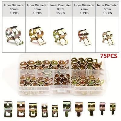 TEMU 25/75pcs Plated Spiral Hose Jacket Set, Metal Single-ear Type, 6-10mm Hose Connector, For Fuel Line, Water Pipe, Fixation