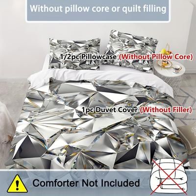 TEMU 2/3pcs Set, Metal Texture Abstract Geometry, Metallic Crystal Grid Stacking, Bedding Set, Quilt Cover Set, Zipper Design, Machine Washable 1 Quilt Cover +1/2 Pillowcase, No Filling