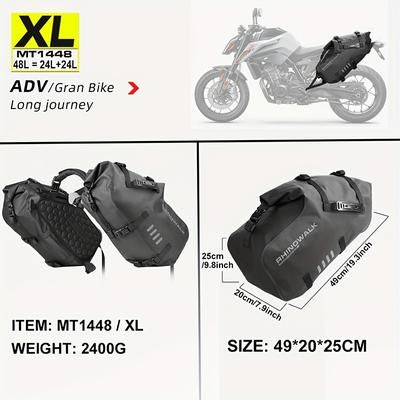TEMU Rhinowalk 2pcs Motorcycle Saddlebag Waterproof 18l/28l/48l Motorcycle Tail Side Bag Pannier Universal For / /kawasaki/ Travel Luggage Storage Riding Bag Motorcycle Accessories
