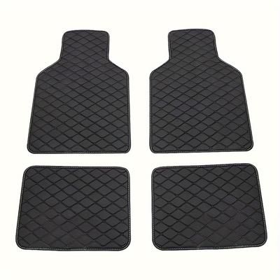 TEMU 4pcs Set Universal Pu Leather Car Floor Mats - Durable And Stylish, Car Front And Rear Seats Floor Mats, Car Interior Accessories