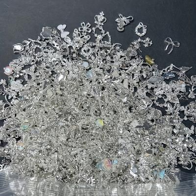 TEMU 50pcs Luxury Nail Art Decoration Set, Golden/silvery Alloy, With Rhinestones, Pearls, Love, Bow, Diverse Shiny, No Scent, For Diy Crafts And Jewelry
