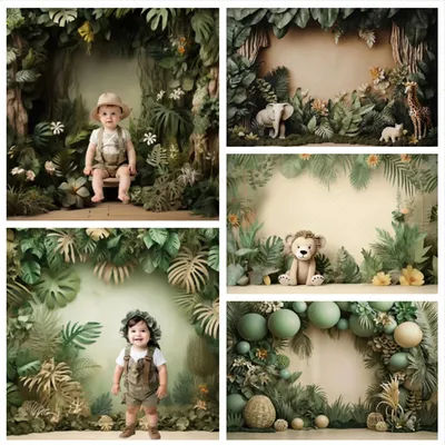 Tropical Jungle Wildlife Birthday Party Background Children Birthday Cake Crush Portrait Decoration Banner Photo Studio Props