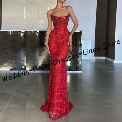 Luxury Strapless Beading Sleeveless Straight Formal Evening Dresses Birthday Party Prom Gowns Customized