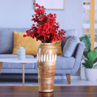 'Classic Hand-Carved Natural Brown Mango Wood Decorative Vase'