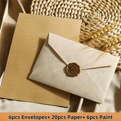 TEMU A Set Of 32pcs Of Wax Linen Envelopes And Stationery Sets, Western-style Love Letters, Invitations, Postcards, Invitations, Storage Bags