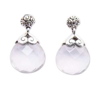Romance Drop,'Drop-Shaped 13-Carat Rose Quartz Dangle Earrings'