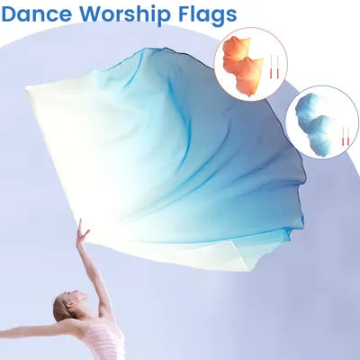 2PCS Dance Worship Flags Praise Dance Flags with Telescopic Pole Half Circle Belly Dance Silk Veils Silk Wing Outdoor Flags