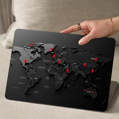 TEMU 2pcs World Map Laptop Skin Decal Sticker, Protective Cover For Notebooks & Cars, Waterproof And Scratch-resistant, Black With Red Cities Design, Notebook Decals