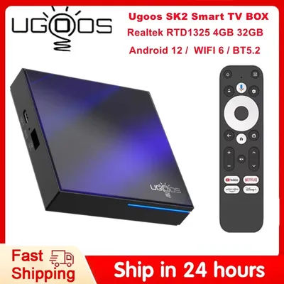 Ugoos SK2 Smart TV Box Realtek RTD1325 ARM Cortex-A55 4GB 32GB Android 12 Wifi6 BT5.2 RJ45 100M 4K HDR Media Player Set Top Box