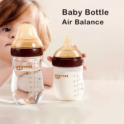 4oz,8oz High Borosilicate Glass Baby Bottles, Wide-Neck Feeding Bottle with Bottom Air Balance Hole/Valve, Glass Milk Bottle