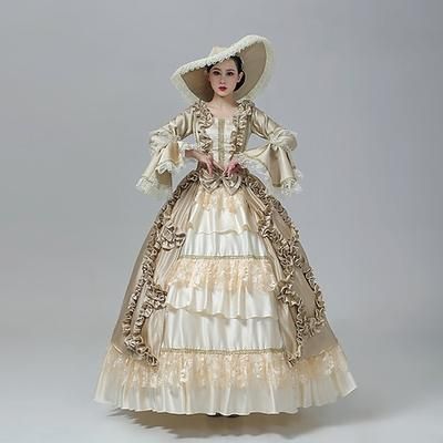 Vintage Principessa Periodo coloniale Maxi Vestito Normale A sbuffo Cenerentola Principessa Collo quadrato Costume Tutti Halloween Carnevale Mascherata Feste Halloween Performance Adulti