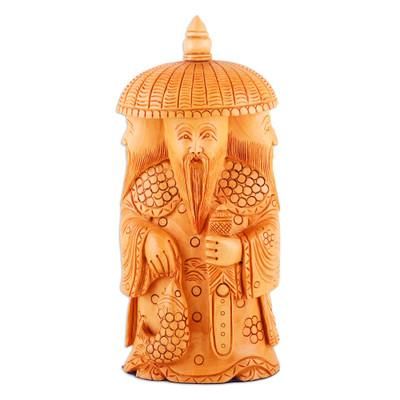 'Hand-Carved Kadam Wood Master of Balance Sculpture'