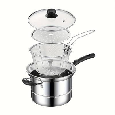 TEMU 4pcs Stainless Steel Chip Pan Fryer Wire Basket With Lid Round Fryer Basket Deep Wire Strainer With Handle 2in 1