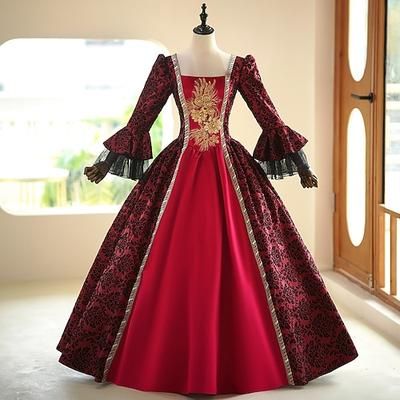 Vintage Rococò Rinascimento Maxi Vestito Normale A sbuffo Principessa Sposa Pieghettato Con Volant Principessa Girocollo Costume Per donna Halloween Carnevale Mascherata Feste Halloween Performance