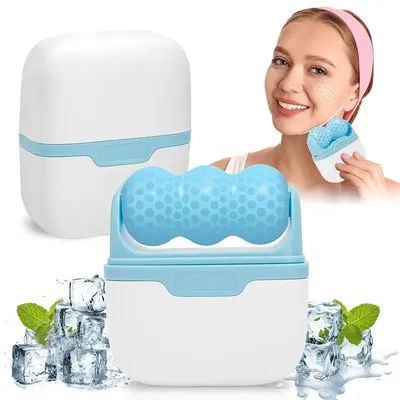 Double-headed facial ice roller, used for facial and head massage, made of resin material, without fragrance and battery