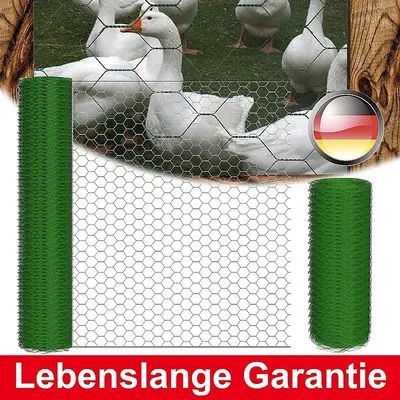 Grillage Hexagonal 25mm - Clôture Jardin en Fil PVC Vert, Filet pour Poulailler/Enclos - Protection Anti-Oiseaux et Rongeurs - Idéal Lapins/Poules