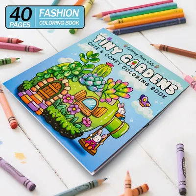 A cartoon coloring book with a fantasy house as its theme, a stress relieving and relaxing copy illustration coloring book