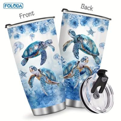 TEMU Foloda Sea Turtle & Insulated Tumbler - 20/40oz Stainless Steel With Lid & Straw, Perfect Gift For Women On Christmas, Valentine's, Day & More