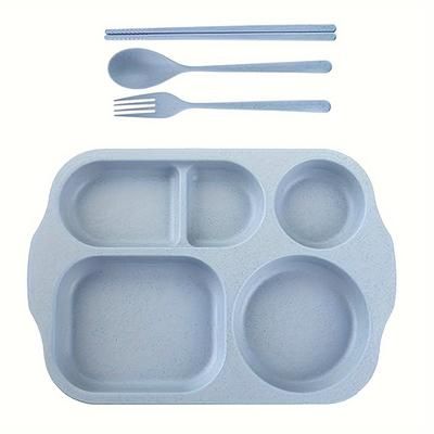 TEMU 4pcs Durable Plastic Compartment Meal Plate Set - 5-compartment Bento Plate With Spoon And Fork | Microwave Dishwasher Safe | Home Picnic Party Meal Plate Suitable For Camping Travel