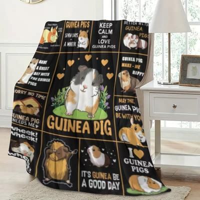 TEMU Cozy Guinea Pig Print Throw Blanket - Perfect Gift For Teens & Pet Lovers, Soft Flannel, Ideal For Bed, Sofa, Living Room Decor