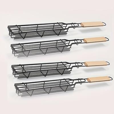 TEMU 4pc Iron Grill Baskets Portable Design For Outdoor Bbq, Camping & Picnic, Easy-to-clean Vegetable & Meat Grilling Accessories